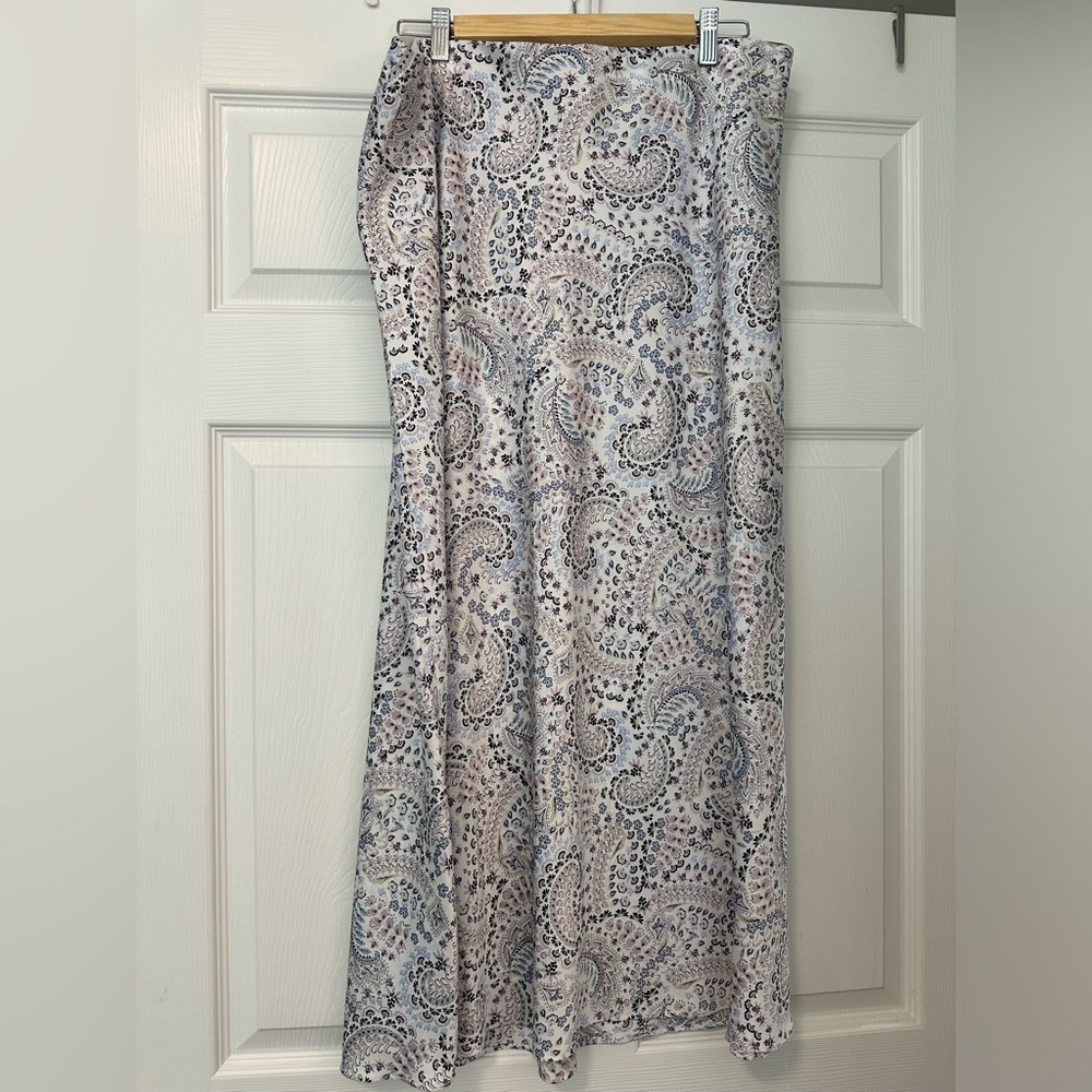 LOFT Paisley Print Satin Midi Skirt Size XL